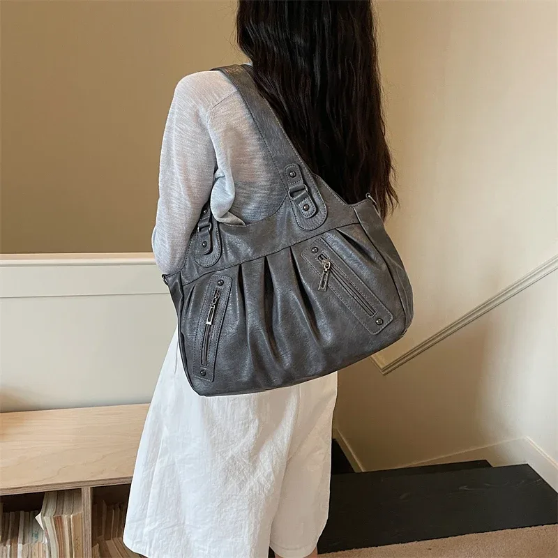 sac hobo vintage en cuir souple pour femme, grande capacité, sac fourre-tout décontracté, tendance 2026, sacs à bandoulière et sacs croisés pour le travail et les voyages