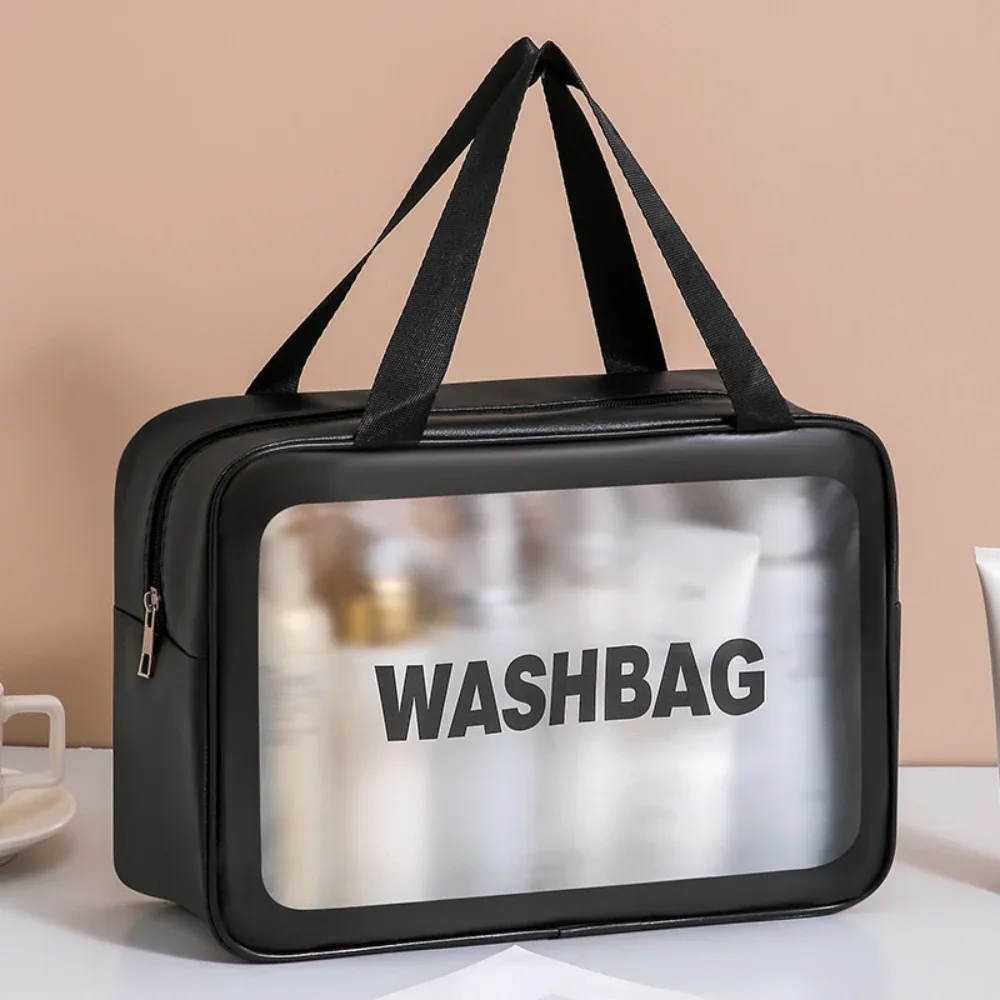 sac cosmétique 2 en 1, sac transparent pour soins de la peau, grande capacité, pvc semi-transparent givré, sac de rangement portable, pu 1/3 pièce