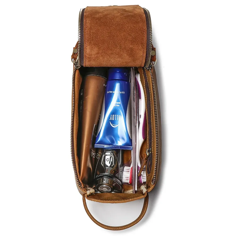 nesitu crazy horse – trousse de maquillage de voyage en cuir véritable pour hommes, étuis à cosmétiques vintage en cuir, rangement de lavage, trousse de toilette m30061