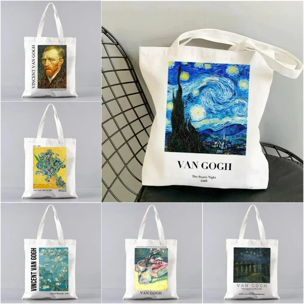 sac fourre-tout en toile inspiré de la peinture à l'huile d'artiste vincent van gogh, pour le shopping, le travail, l'école ou les voyages, sac à bandoulière écologique
