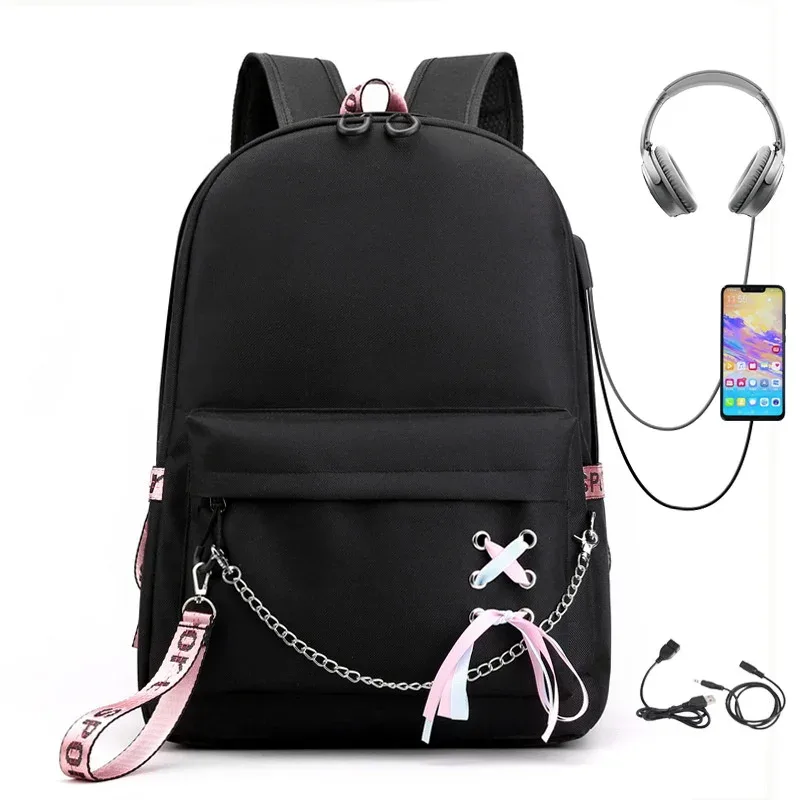 sac à dos scolaire pour étudiants, tendance mode, sac à dos de voyage avec chargement usb, sac à dos pour ordinateur portable, sacs d'école noirs pour adolescents