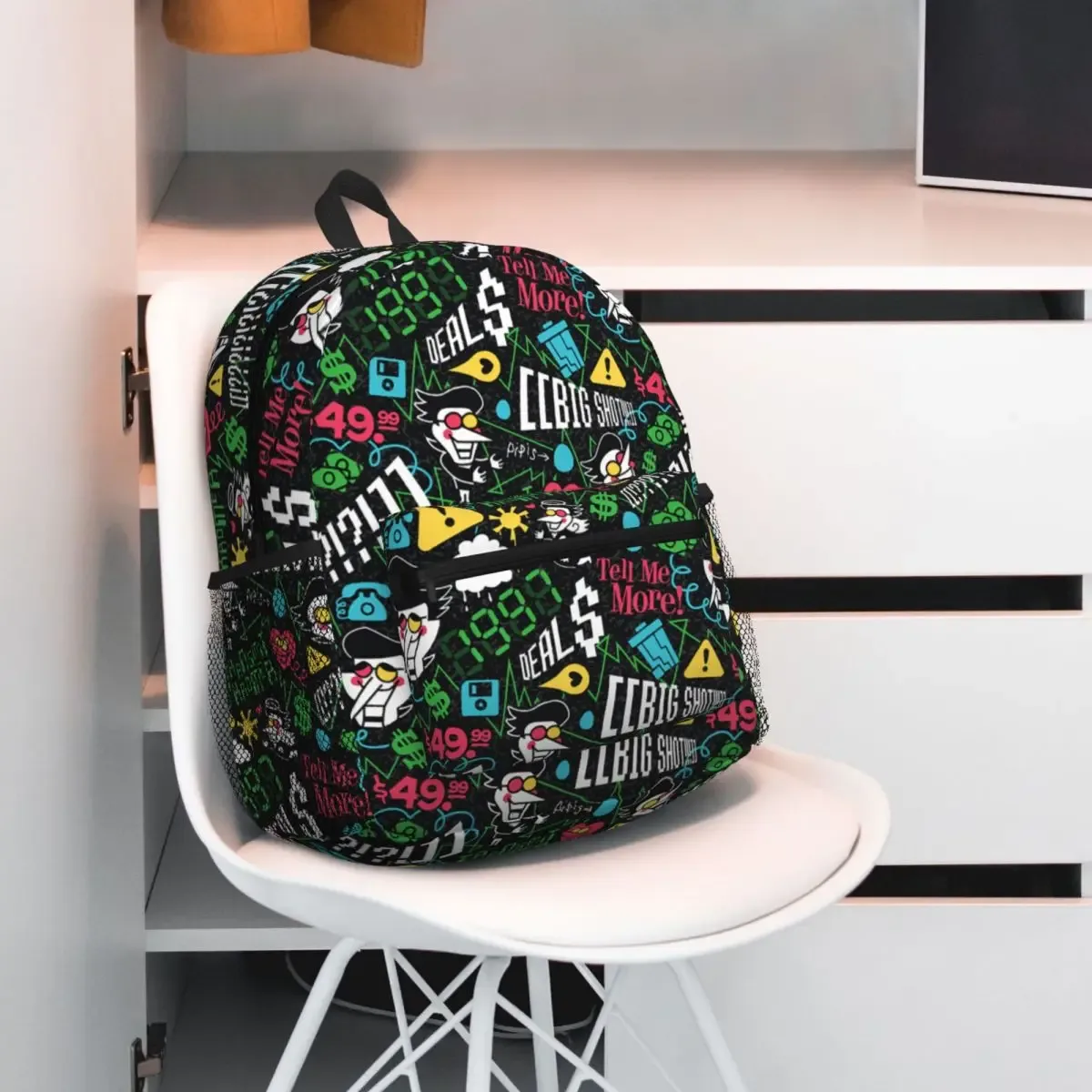 sac dos polyester dessin animé imprimé kaki forme rectangulaire poignées noires 20 35 litres usage étudiant scolaire voyage