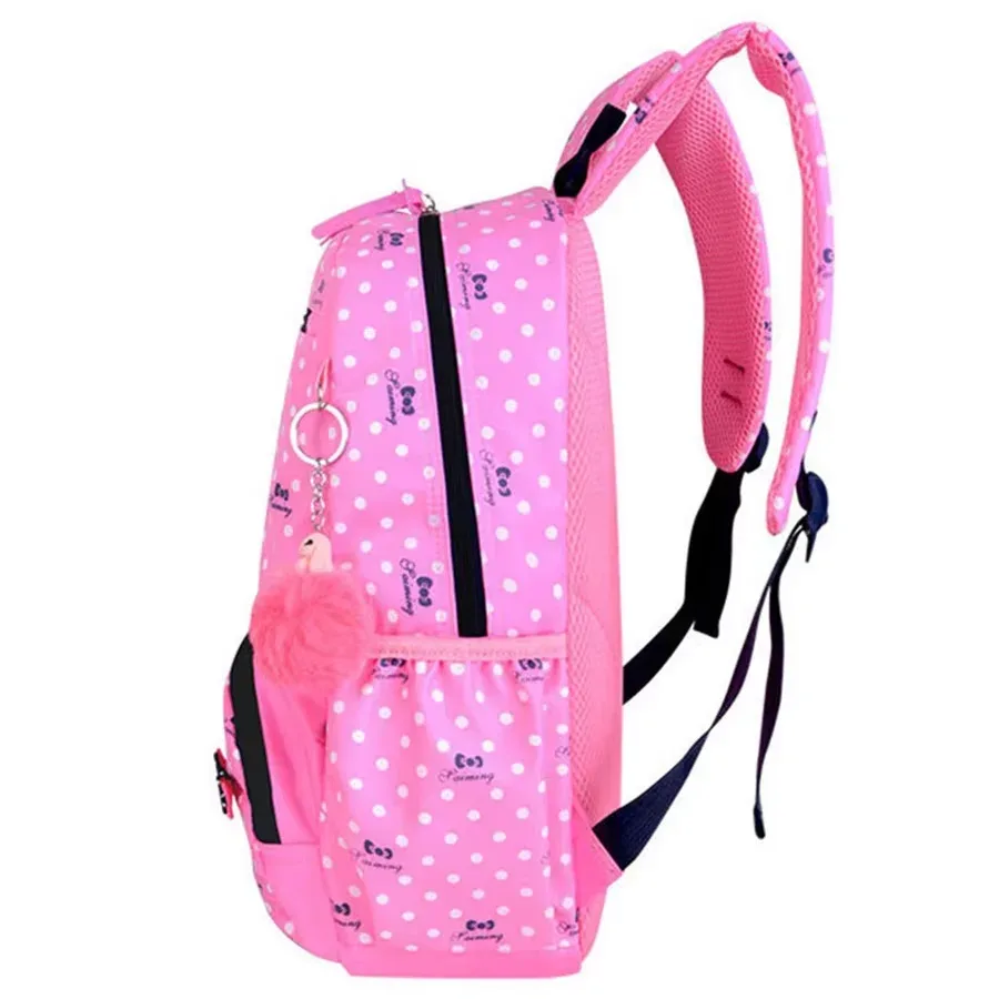 Sac Dos Polyester Point Rose Cœurs Rouges Bleus Nœuds Noirs Pochette Crayon Sacs École Filles Voyage