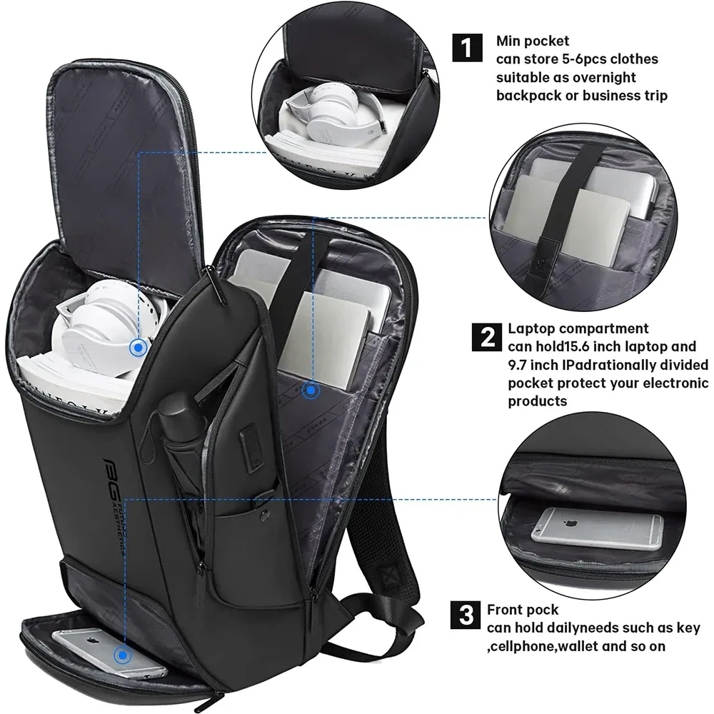 sac dos tpu noir compartiments ordinateur portable accessoires poignée usb ceinture air décoration lettres style décontracté