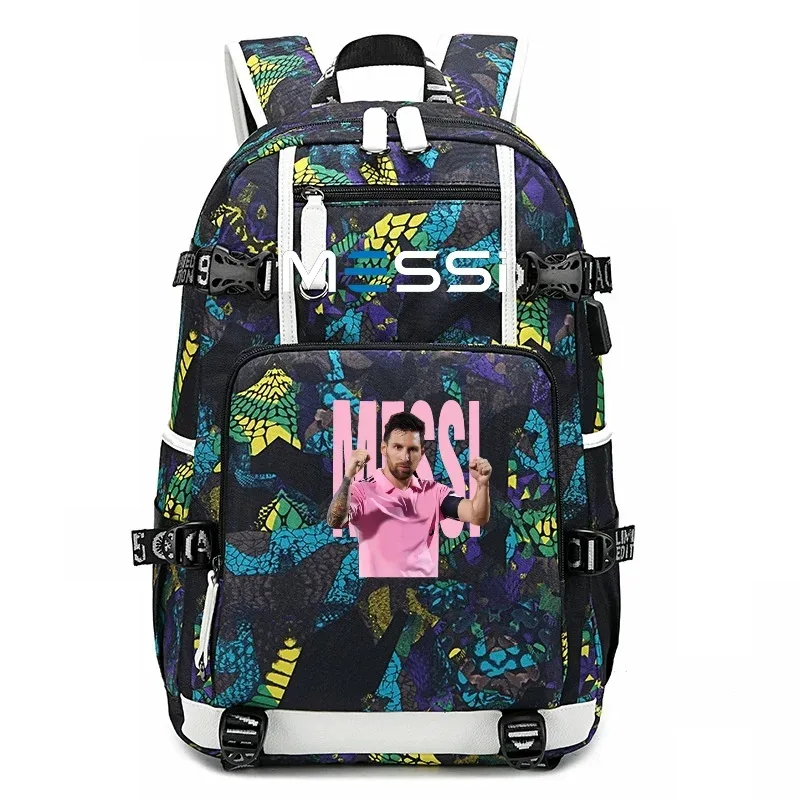 sac à dos de sport de football messi en tissu oxford avec fermeture à loquet, grande capacité, pour ordinateur portable, loisirs, voyage, école et étudiants