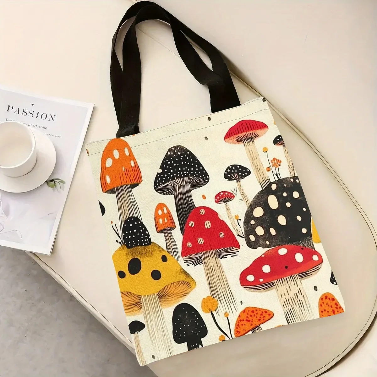 sac fourre-tout chic à imprimé champignons - sac à bandoulière spacieux et durable pour le shopping