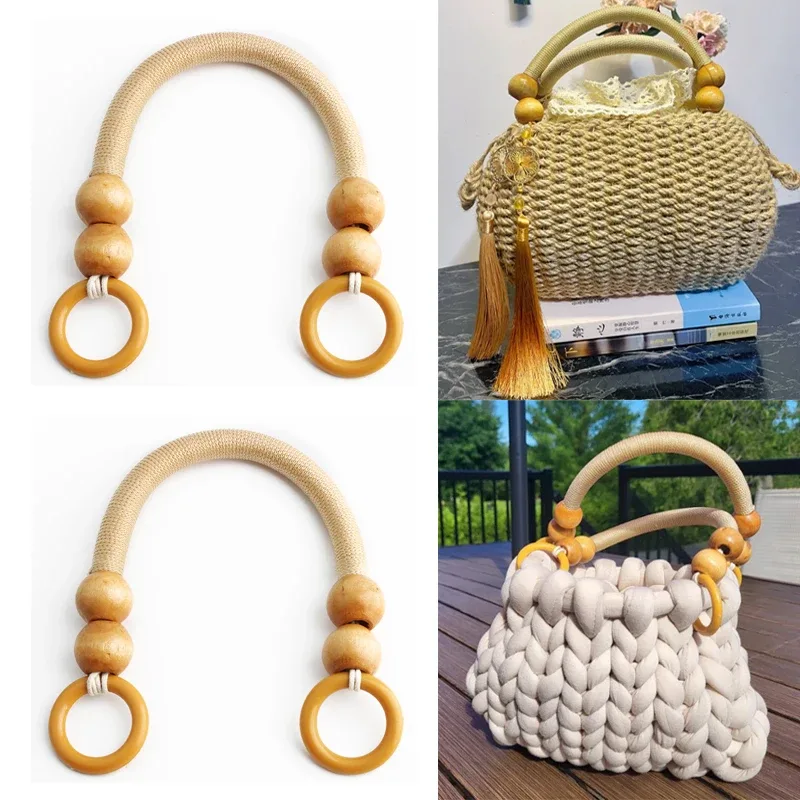 sangle de portefeuille en ulde nylon avec perles en bois, poignée de remplacement, quatre perles en bois, sac à bandoulière en forme de u, poignée de boîte-cadeau, 4 pièces