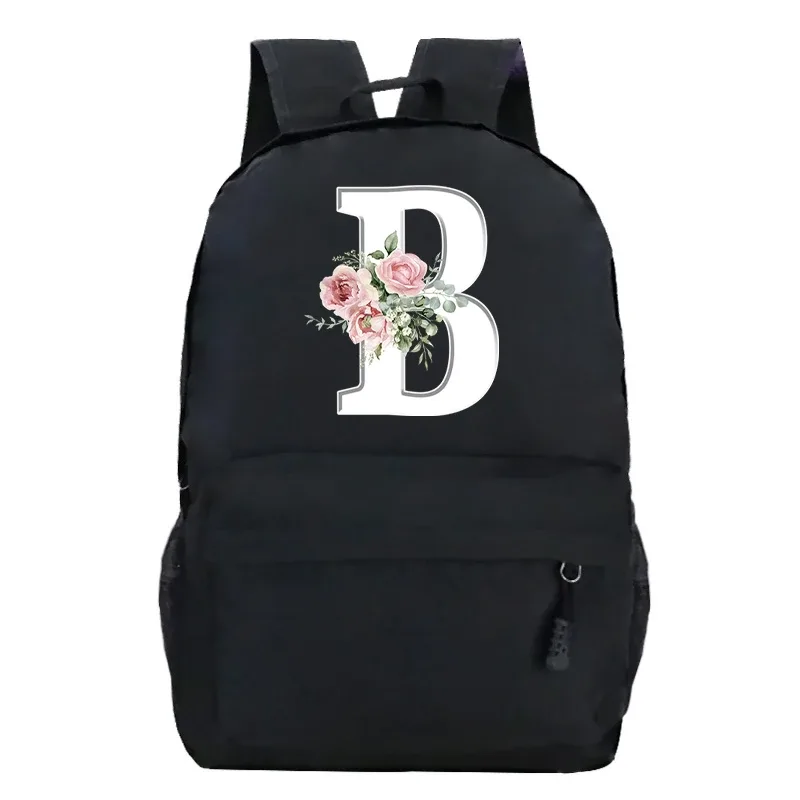 étudiant dames rose floral alphabet blanc impression sac à dos femmes fleur harajuku cartables femme rose lettre sac à bandoulière