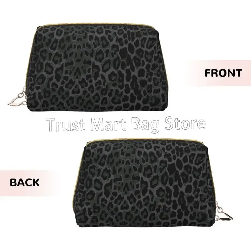 Sacs de maquillage en cuir imprimé léopard noir, pochette de rangement de voyage de grande capacité, trousse de toilette Portable pour femmes, organisateur de cosmétiques