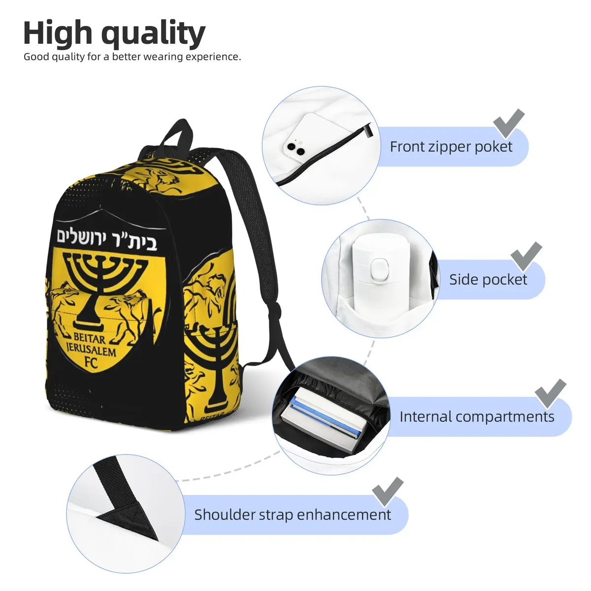 sac à dos b-beitar jerusalems, sacs à dos kawaii, sacs d'école à motif de voyage pour femmes, sac à dos de créateur