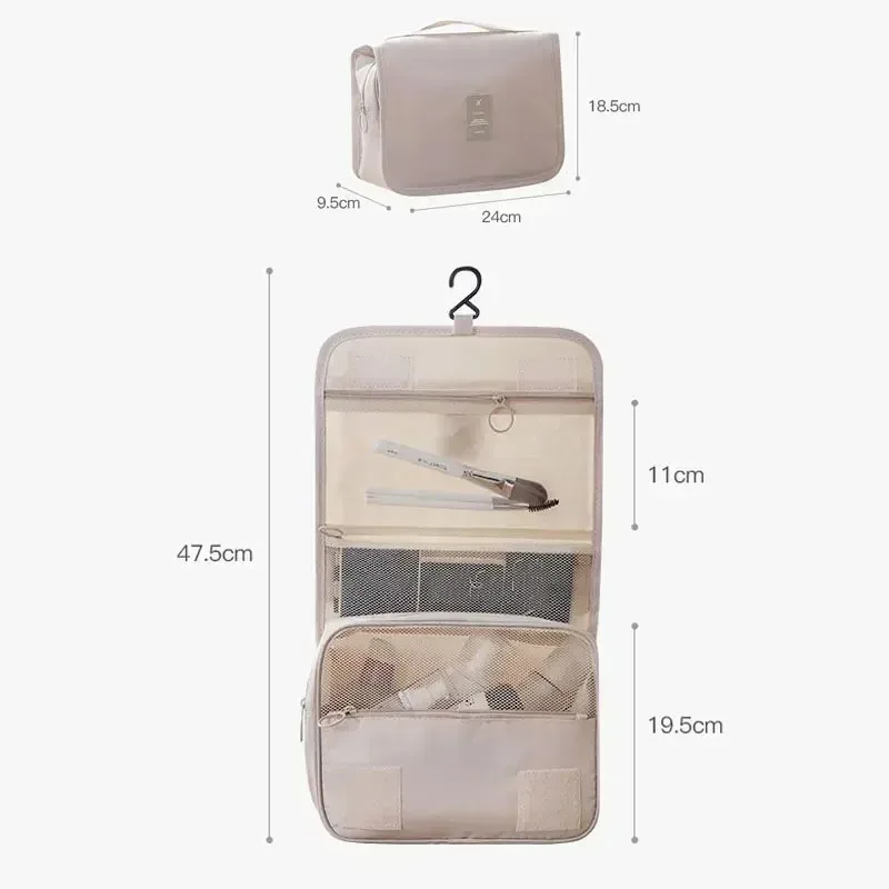 nouvelle trousse de toilette de voyage imperméable grande capacité pour femmes, organisateur de maquillage suspendu avec crochet pour salle de bain