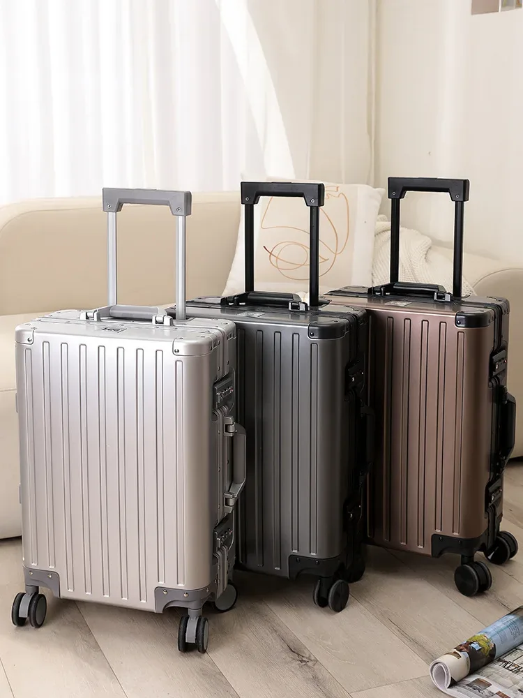 valise en alliage d'aluminium et de magnésium pour hommes et femmes, étui à roulettes expressément encadré en aluminium, voyage d'embarquement en métal, 24 po, 20 po