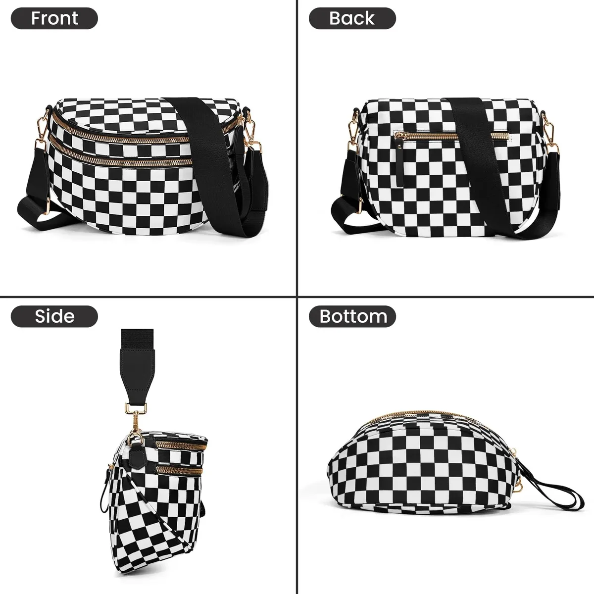 doyogi noir et blanc à carreaux spacieux bum sac sacs à bandoulière pour femmes en nylon essentiels de voyage sac de maman sac à couches pour maman