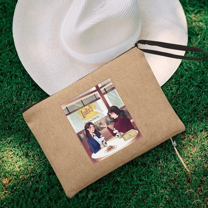 luke's flaxen cosmetic bag, coffee lover purse, inspired unisex wristlet clutch, gilmore girl star hollow powder, gérmerch
