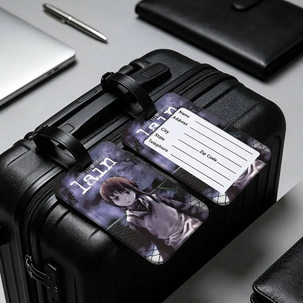 porte-cartes d'information en pvc, étiquette de bagage, étiquette de nom étanche anti-perte pour voyage, série e-experiments l-lain anime