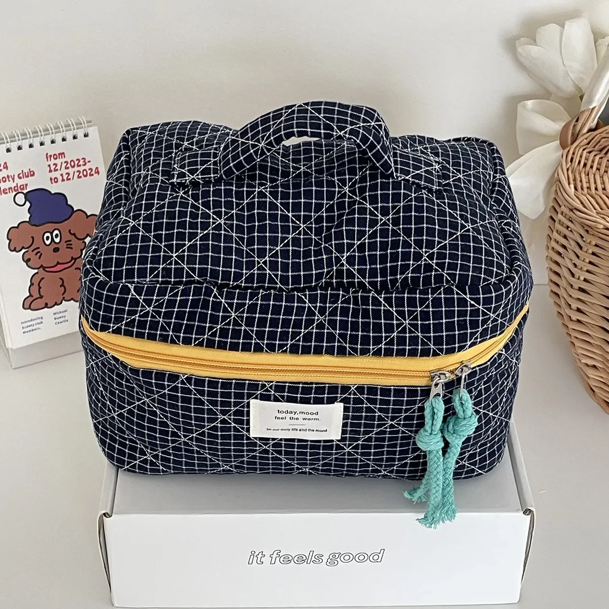 sacs à cosmétiques matelassés à carreaux pour filles, pochette rétro pour dames, porte-monnaie, sac de rangement de toilette portable de voyage pour femmes