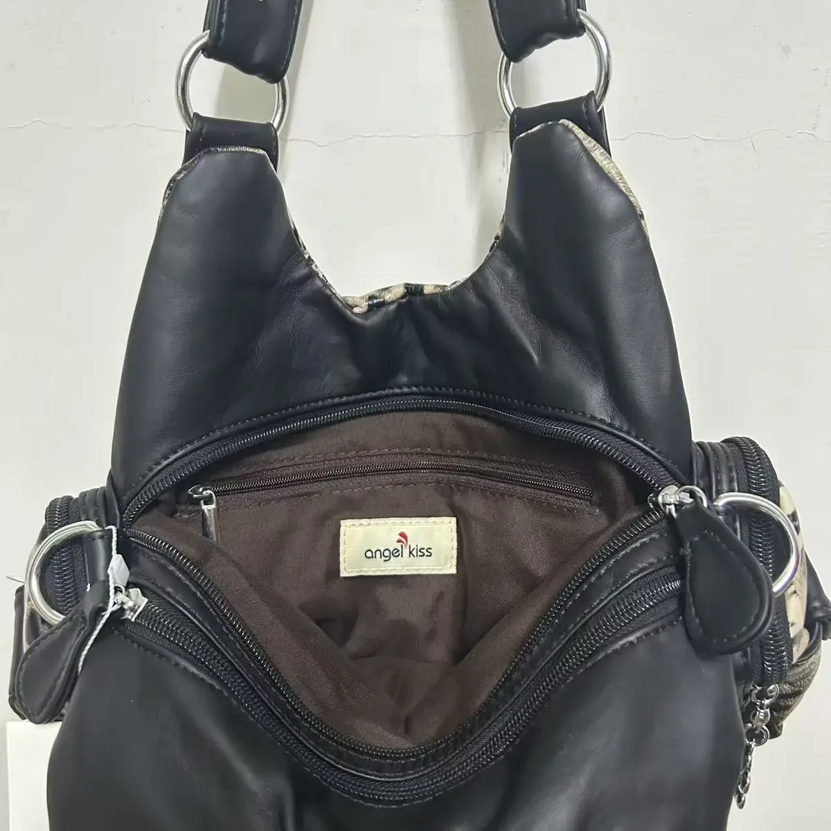 sac à bandoulière vintage y2k à imprimé léopard, sac à main en similicuir de style grunge des débuts des années 2000, sac hobo rétro punk