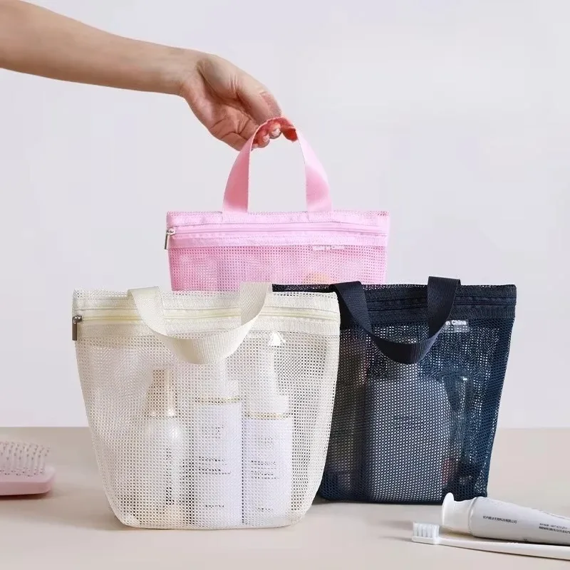 sac de douche portable en maille, sac de rangement ajouré avec fermeture éclair pour lingettes de bain, idéal pour les voyages et la natation