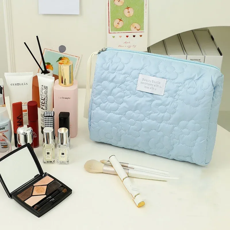 sac à cosmétiques de grande capacité à fleurs matelassées, sac de rangement portable étanche, pochette de maquillage de voyage