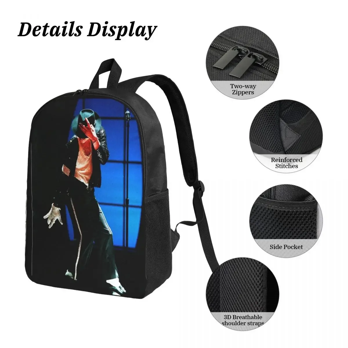 sac à dos de danse musicale mj king of pop, 3 pièces/ensemble, pour étudiants, sacs en toile de grande capacité pour l'université, sac à déjeuner, trousse à crayons