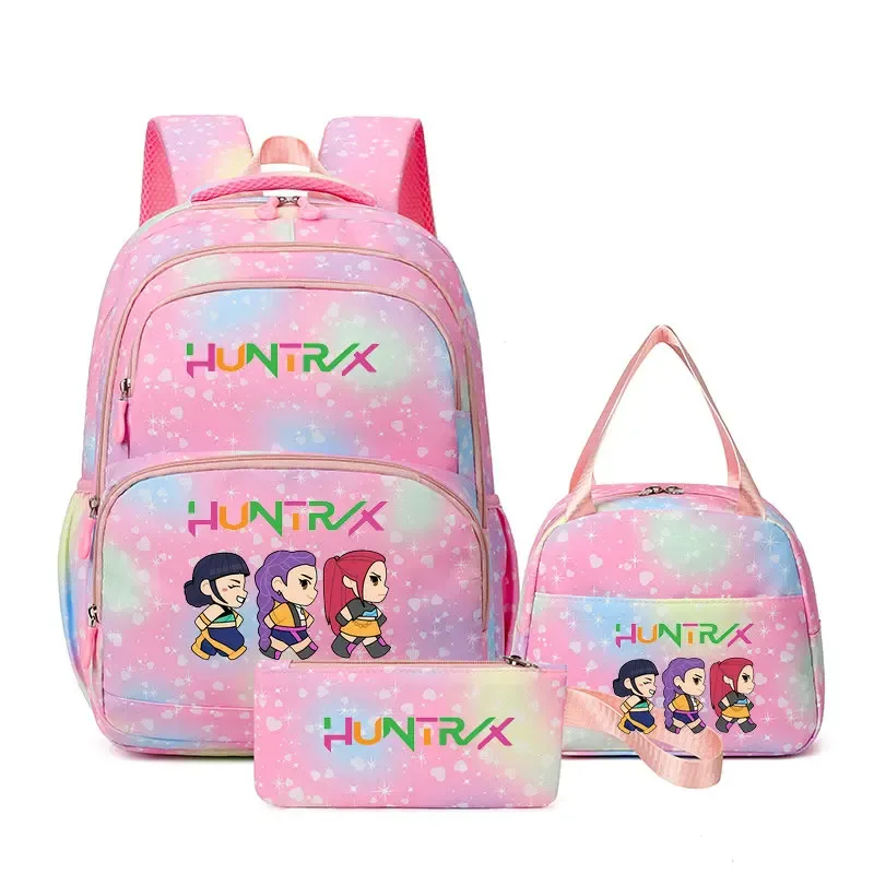lot de 3 sacs à dos kpop demon hunters, cartable de dessin animé pour adolescents, sac d'étudiant, sacoche pour ordinateur portable et livres, sac de voyage, mochilas