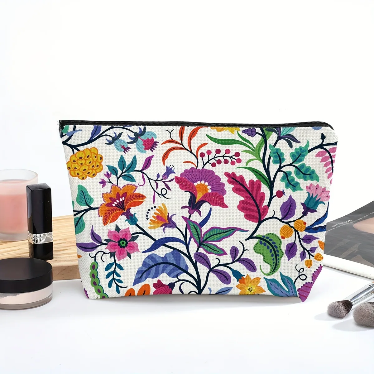 trousse de maquillage en forme de vigne boisée, fleurs paisley lumineuses, sac à cosmétiques imprimé, trousse de toilette en polyester durable pour voyage