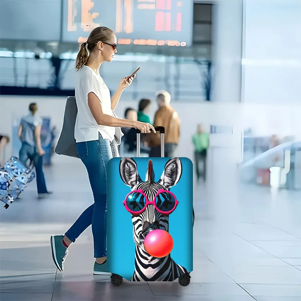 housse valise polyester motif zèbre lunettes bulles chewing gum bleu noire blanc voyage protection