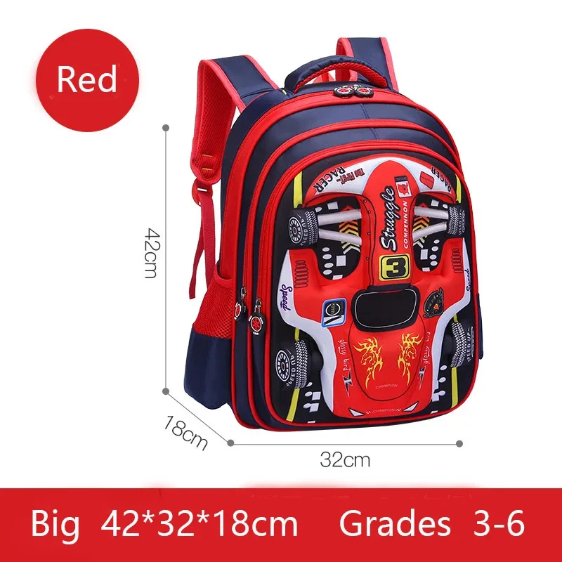 sac à dos de voiture 3d léger et étanche, sac à dos préscolaire pour enfants de la maternelle, pour jeunes garçons et filles, cartable primaire rouge bleu