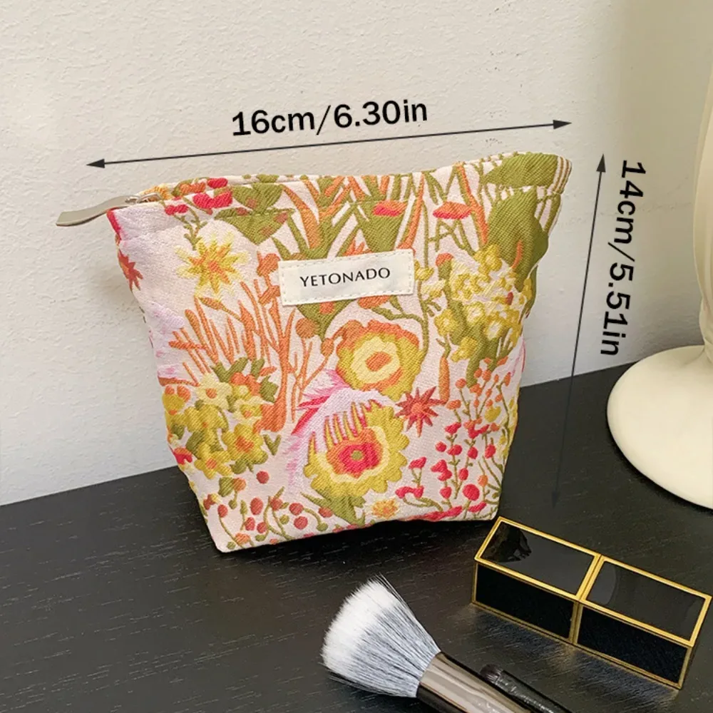 pochette en toile de polyester à motif floral, fermeture éclair, pochette de rangement pour cosmétiques, grande capacité, portable