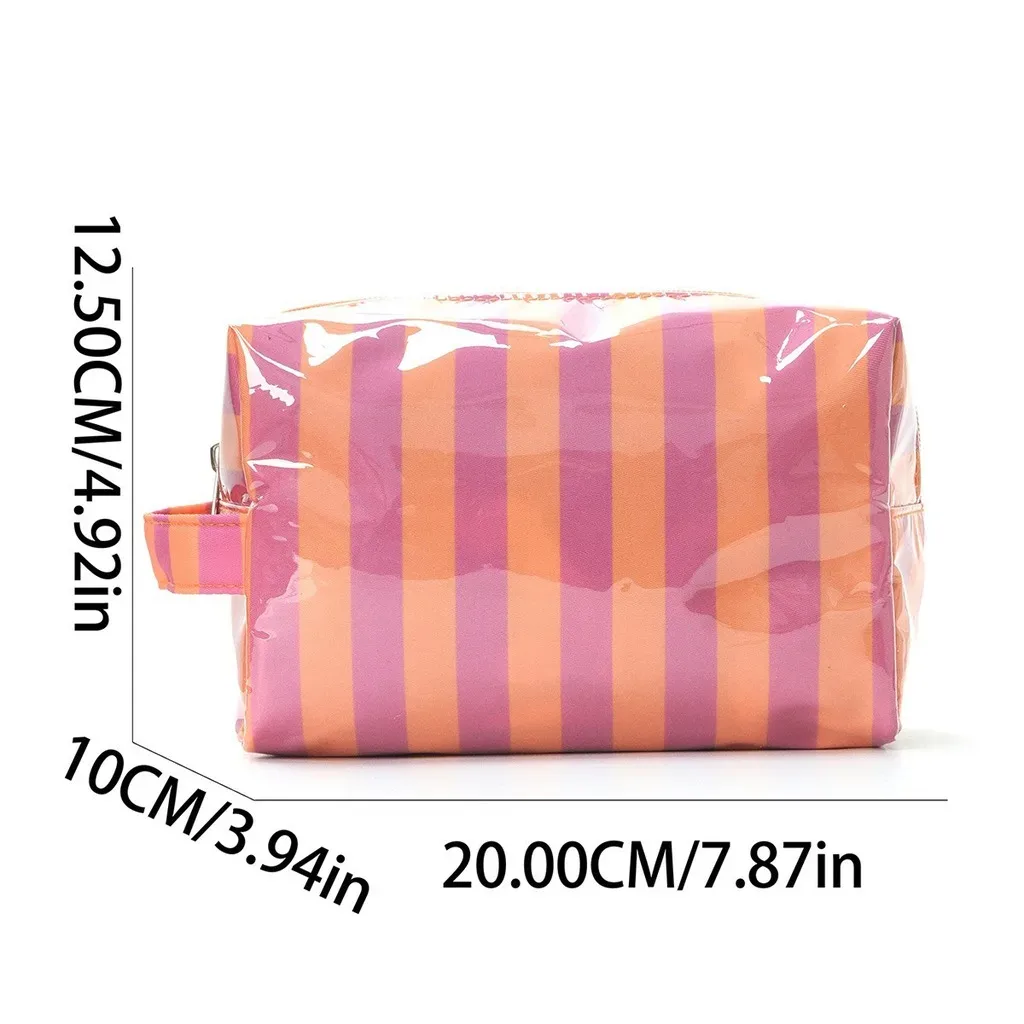 grande trousse de toilette de voyage rayée grande capacité, organisateur portable étanche pour maquillage et soins de la peau, idéale pour les vacances et les voyages en bus