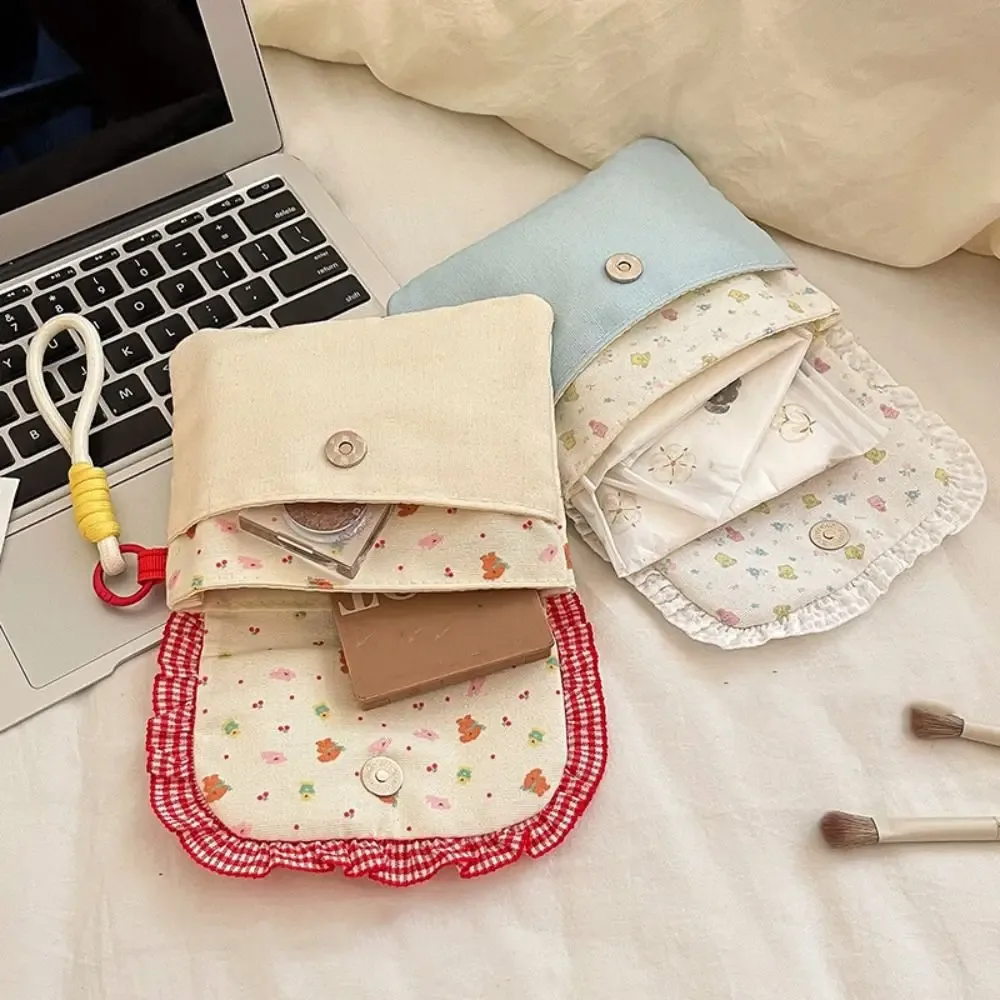 Sac de rangement pour serviettes hygiéniques de grande capacité, sac à main imprimé floral, sac à maquillage, sac pour petits objets, mini sac cosmétique de style coréen