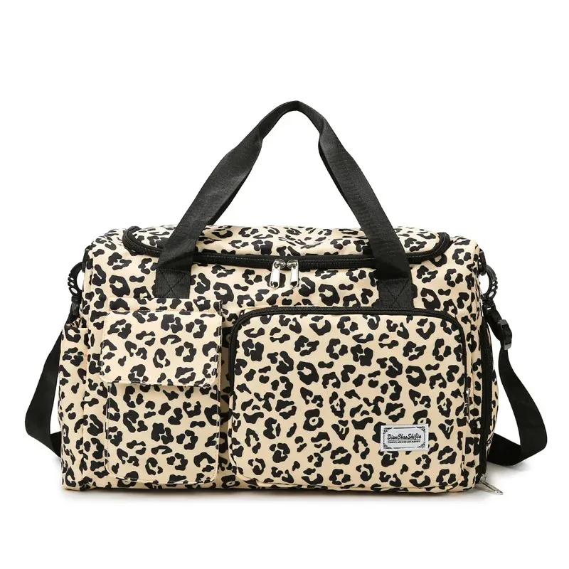 sac polochon de voyage de grande capacité pour femmes, sac à main léopard zèbre camouflage pour femmes, sac à bandoulière de séparation sèche et humide pour fitness