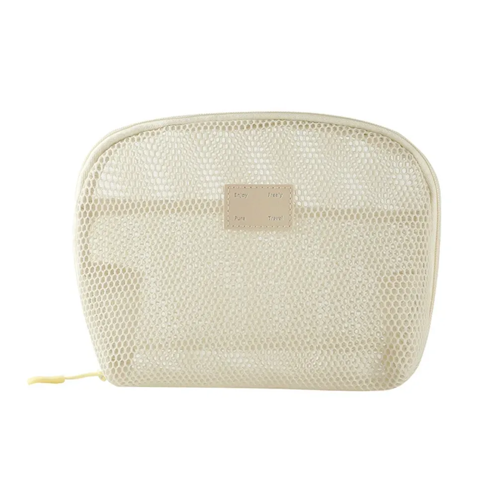 poudres de stockage en nylon décontractées, sac cosmétique en maille à main, polyvalent avec fermeture éclair, voyage