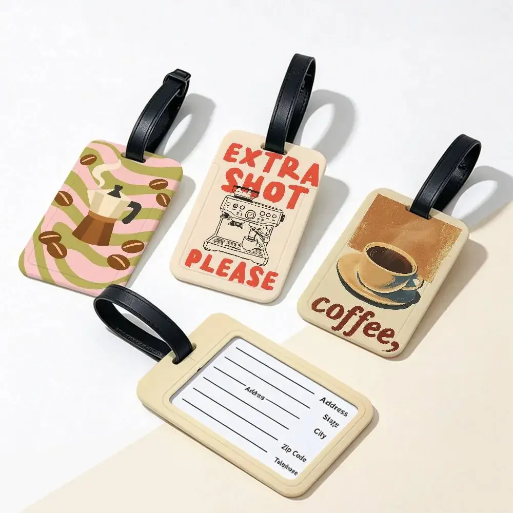 étiquette bagage plastique pvc beige vert rouge grains café tasses machine voyage ecole usage journalier