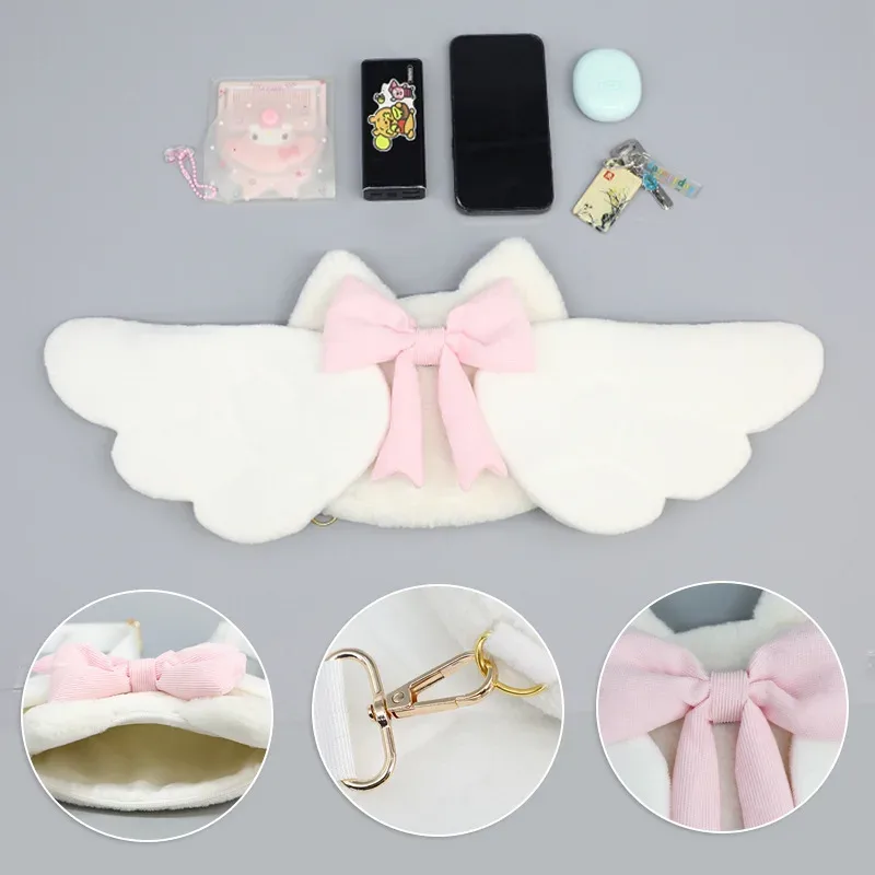 sac à dos en peluche avec ailes d'ange pour filles, sac de cosplay japonais y2k kawaii mignon lolita jk, uniforme, pour fête, cadeau d'anniversaire, sac à main scolaire