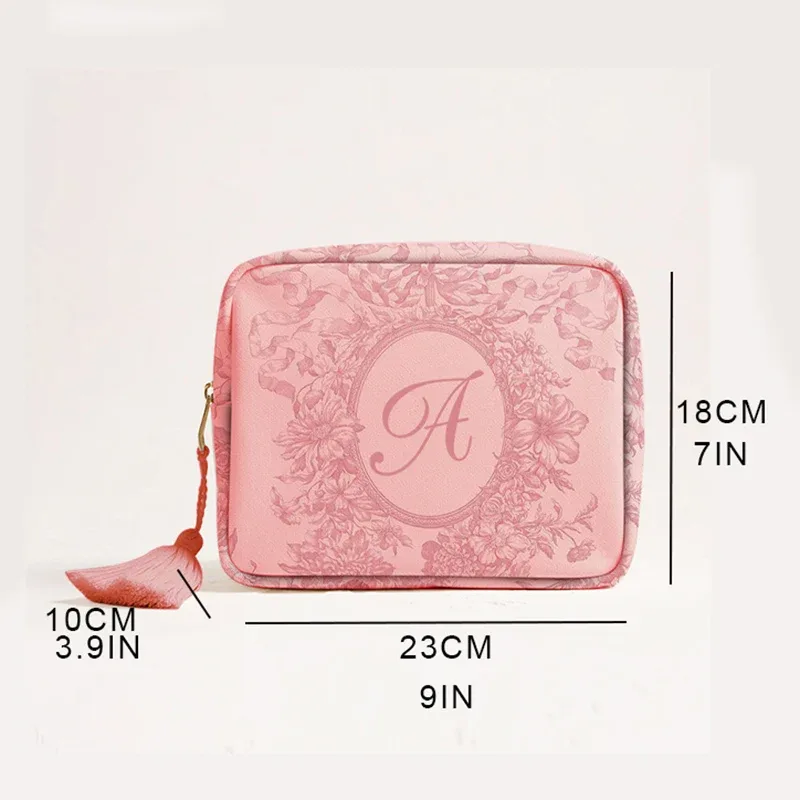 pochette de maquillage en toile rose avec lettres imprimées, mini sac de rangement de voyage pour dames, sac de lavage de cosmétiques, mode beauté essentielle organi