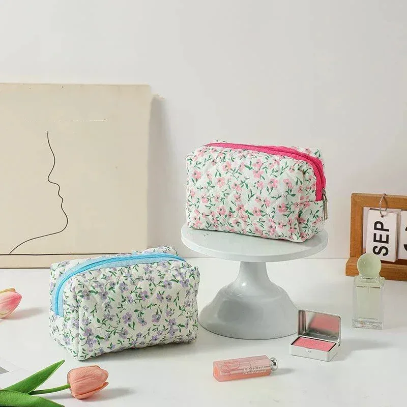 sac de rangement portable imprimé petite fleur, trousse de maquillage de voyage, trousse de toilette pour femmes et filles
