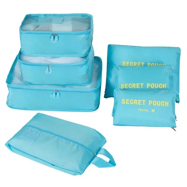 organisateur voyage sac rangement nylon translucide gris rose bleu grande capacité tri chaussures vêtements transport