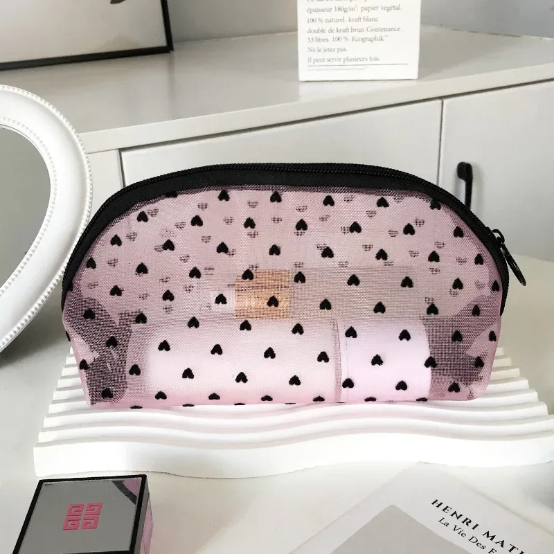 trousse de maquillage d'extérieur personnalisée en maille de nylon transparente, sacs à cosmétiques, pochette d'organisation de voyage, fermeture éclair, maquillage de plage, sac à main pour femmes
