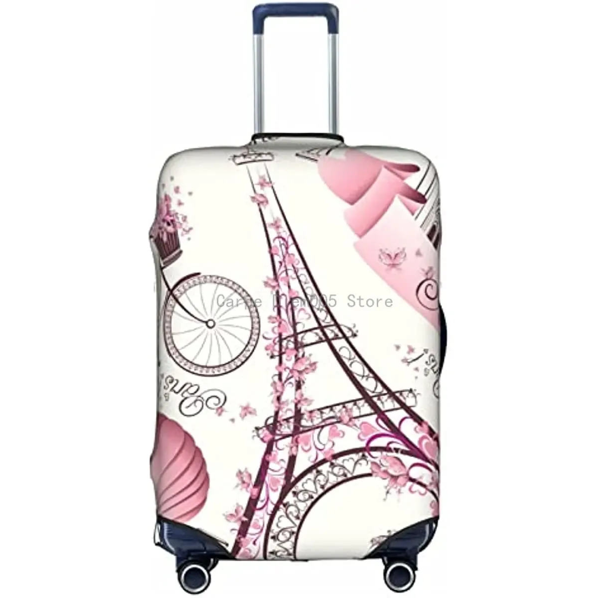 juste de valise de voyage tour eiffel paris avec fleurs roses, housse de protection des bagages, convient aux valises de 18 à 32 pouces