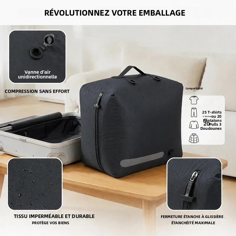 sac compression polyester noir bandes grises vide voyage rangement grande capacité utilisation famille camping