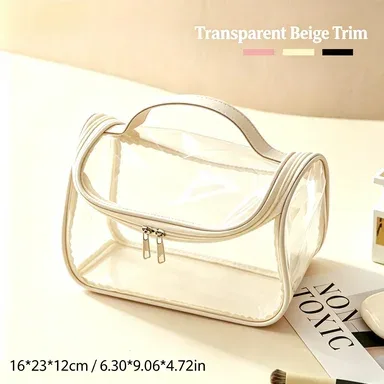 sac cosmétique transparent de grande capacité, extensible en trois dimensions, imperméable, sac de rangement pour cosmétiques en pvc portable pour les voyages