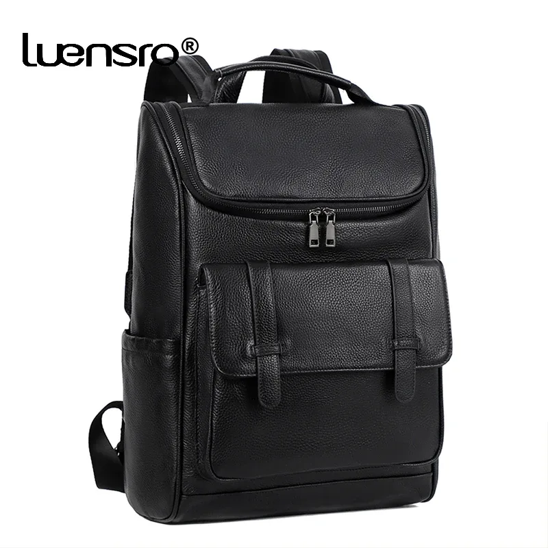 sac à dos en cuir véritable pour hommes, cartable de grande capacité pour garçons, sac pour ordinateur portable, sacs à dos de voyage en peau de vache, cartable étudiant, 100%