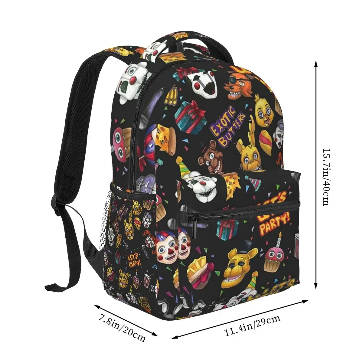 fnaf - let's party - sac à dos scolaire noir pour étudiants, sac de voyage et de randonnée pour hommes et femmes, sac à dos tendance, sacs à bandoulière