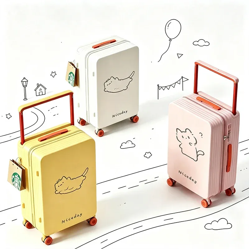 Nouvelle Valise Large Centrée 2026 pour Femme avec Roues Silencieuses Pivotantes, Bagage de Voyage Mignon pour Étudiants, Bagage à Main 24/26 Pouces