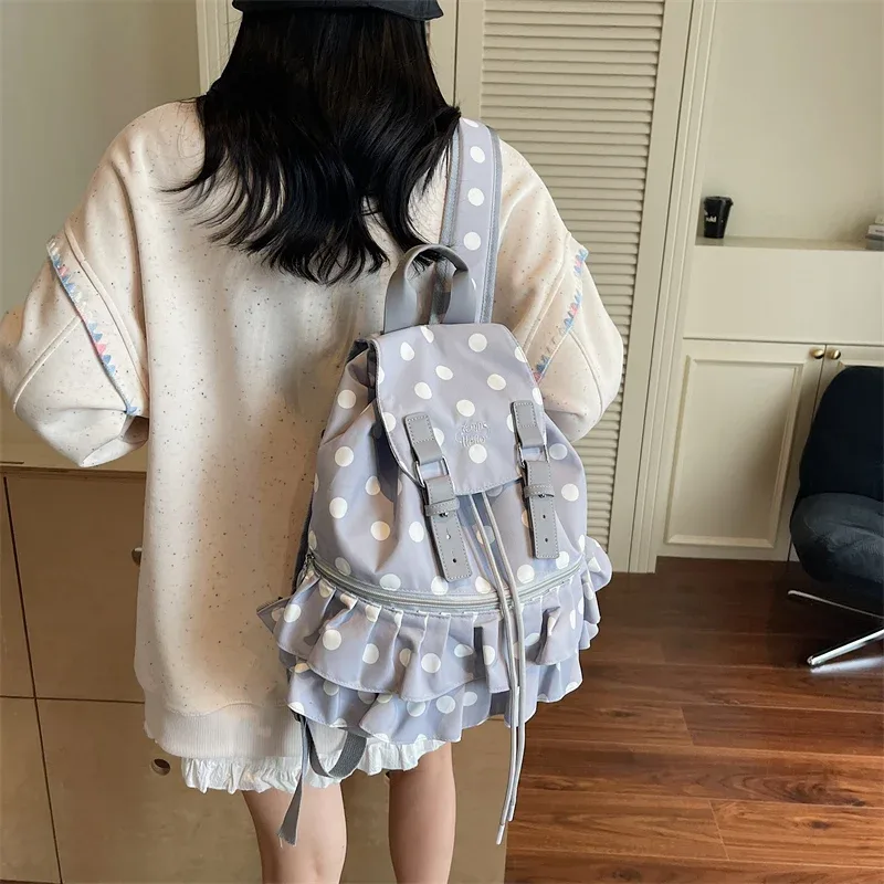 volants épissés mochilas mujer imprimé à pois mochila haute capacité sac vacances voyage sac à dos nouveaux sacs en toile pour femme