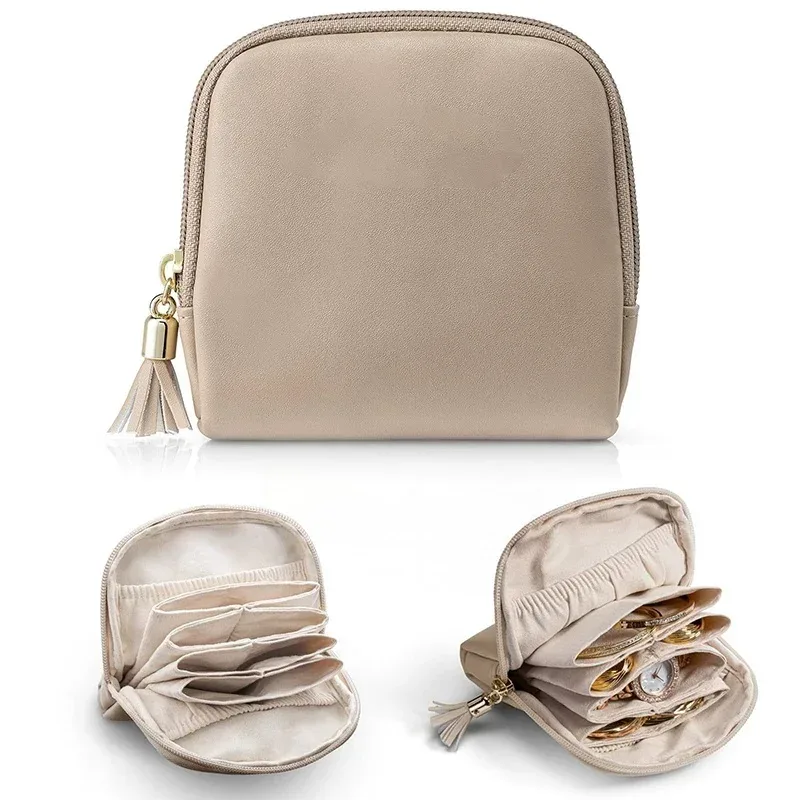 sac de rangement portable en pu pour bijoux, pochette multi-tringles à cordon, étui de voyage zippé pour colliers, bracelets et boucles d'oreilles