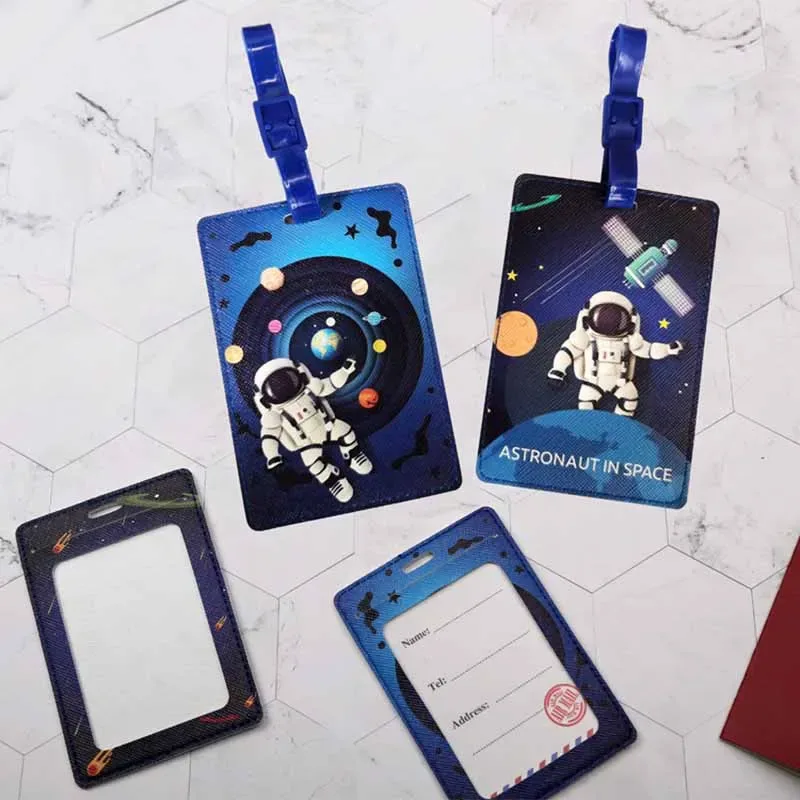 étiquette de bagage d'astronaute spatial mignon, accessoires de voyage pour femmes et hommes, valise en pu, porte-adresse d'identification, étiquette d'embarquement pour bagages, étiquette portable