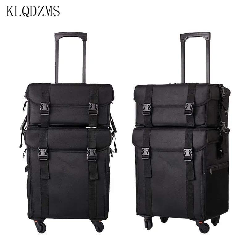 klqdzms – trousse à cosmétiques professionnelle pour femme, en tissu oxford, trousse de beauté et de manucure, chariot de grande capacité avec roulettes, sac à bagages