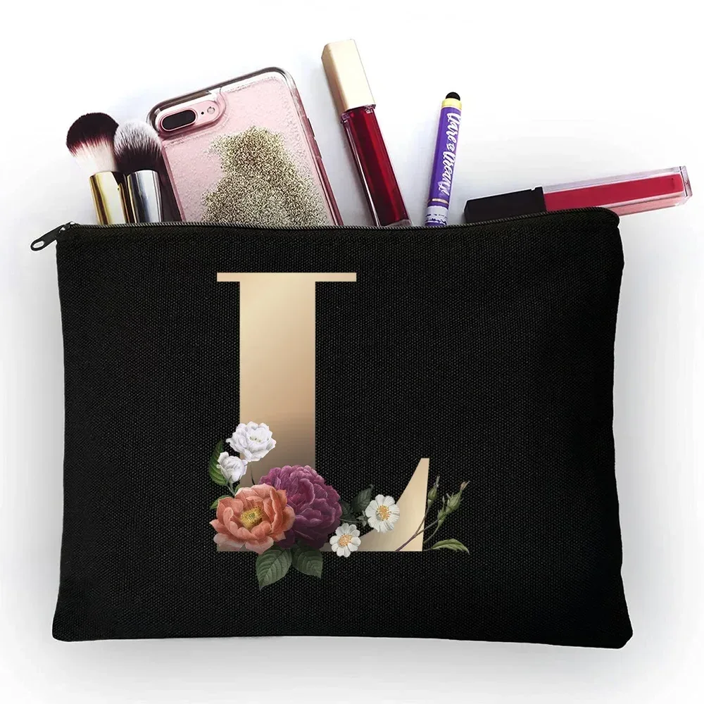 trousse de maquillage pour filles, sac de rangement classique à motif de lettres dorées, pochettes pour sacs de voyage, pochette à cosmétiques pour femmes